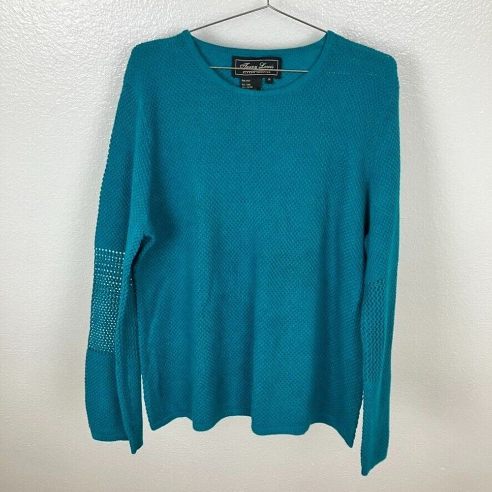 Terry Lewis Linen Blend Sweater Size 1X Teal Chunky Knit Mermaid Fisherman